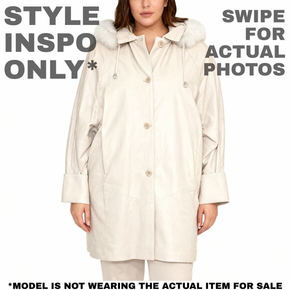 IMAGES BY DAMSELLE Lamb Leather Coat Fox Fur Hood XL Nude - Picture 3 of 16